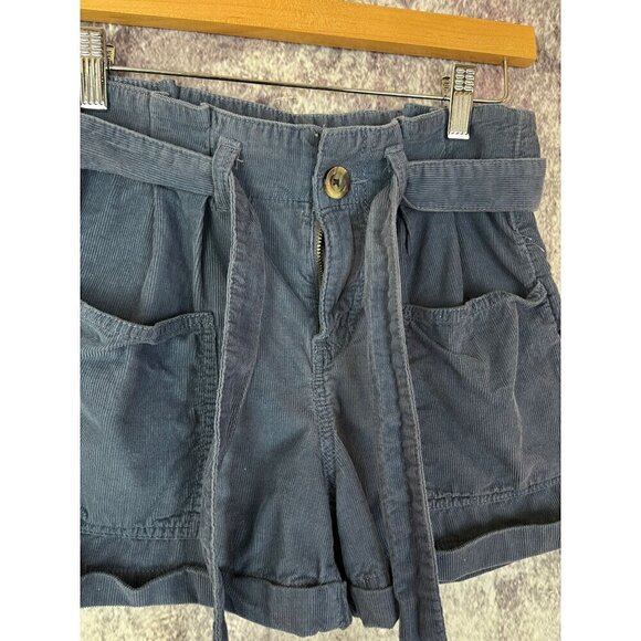 SO Blue Corduroy Cuffed Bow Pleated Short Shorts High Rise Womens 1 - Picture 5 of 10